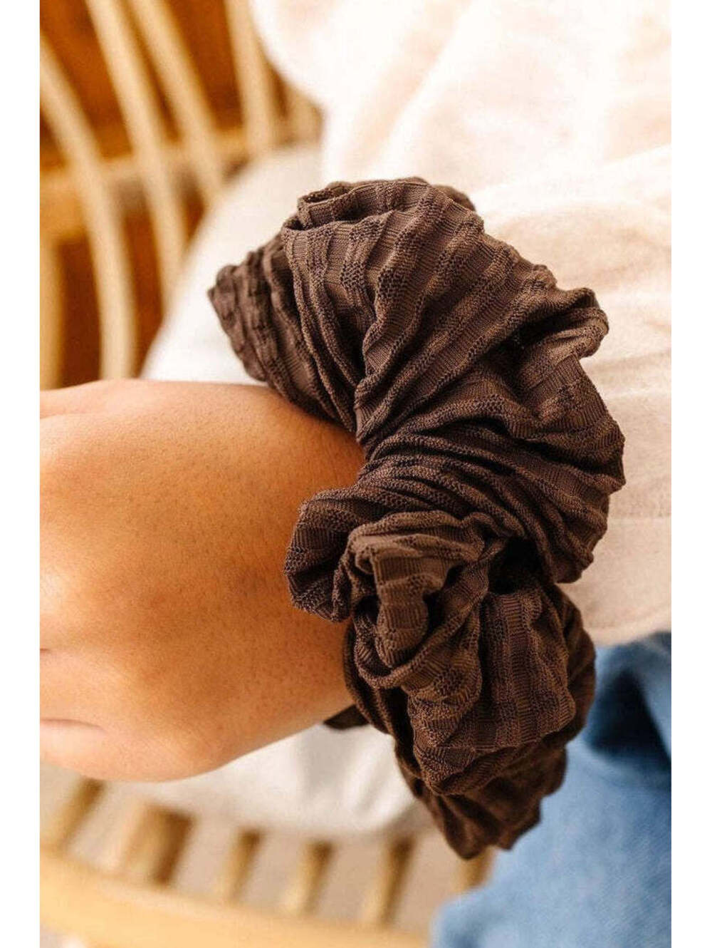 Andi Espresso Brown Textured Jumbo Hair Scrunchie